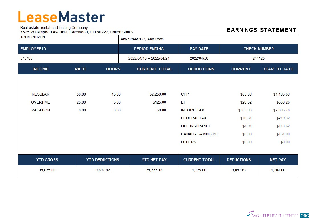 Download real estate, rental and leasing company payslip template in Word and PDF formats Photoshop template